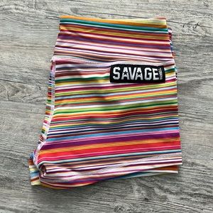 Savage Barbell Multicolor Stripe Booty Shorts L Rainbow Gym